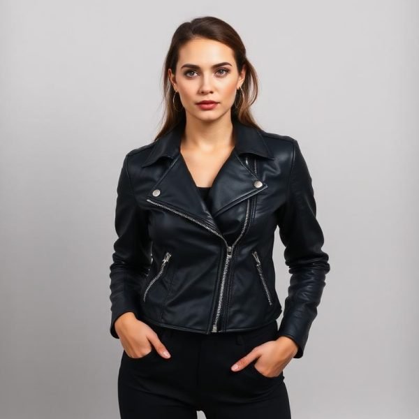 Vale Cropped Moto — Women's Lambskin - L, Black